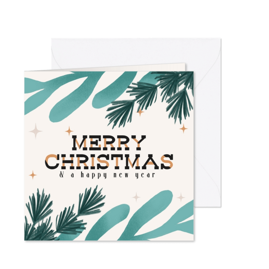 Kerstkaart kersttakken en sterren - Kaartimpressie