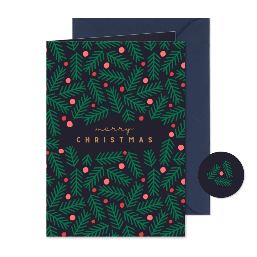 Kerstkaart kersttakken met ballen rechthoek - Kaartimpressie