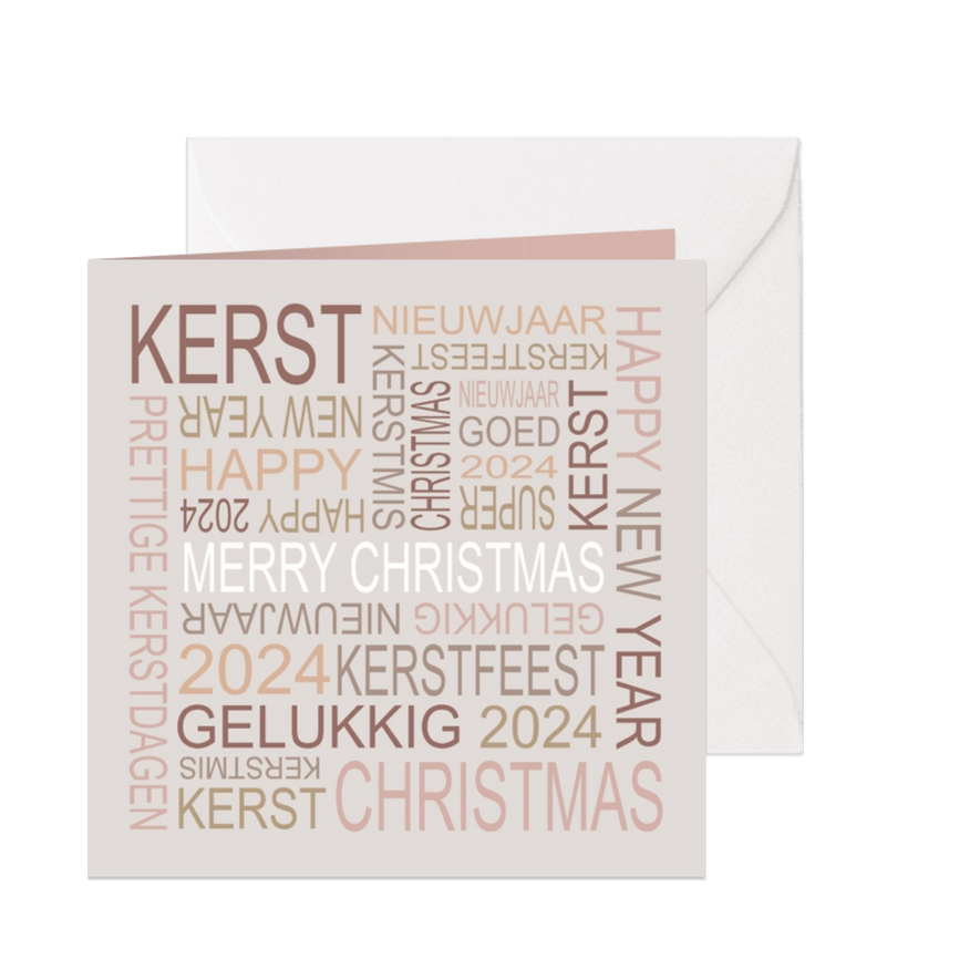 Kerstkaart kerstwensen typografie taupe - Kaartimpressie