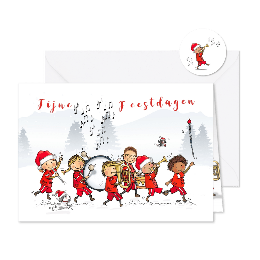 Kerstkaart kinderen fanfare - Kaartimpressie