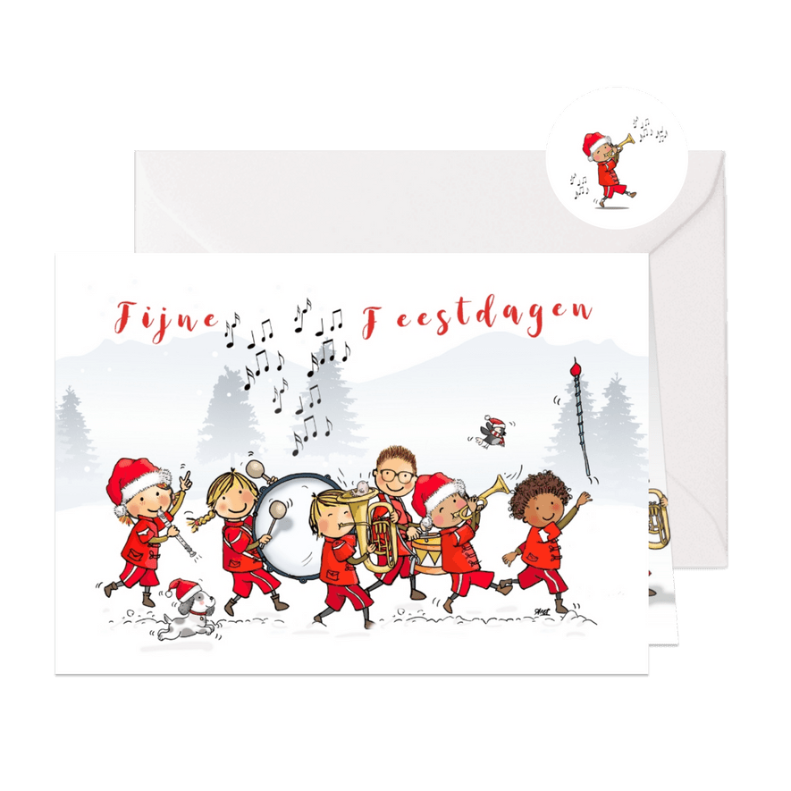 Kerstkaart kinderen fanfare - Kaartimpressie