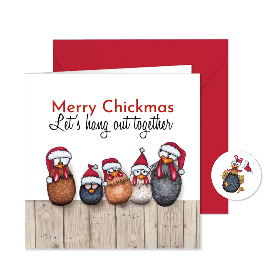 Kerstkaart kippen op stok - Kaartimpressie