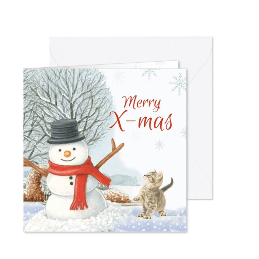 Kerstkaart kitten en sneeuwpop - Kaartimpressie