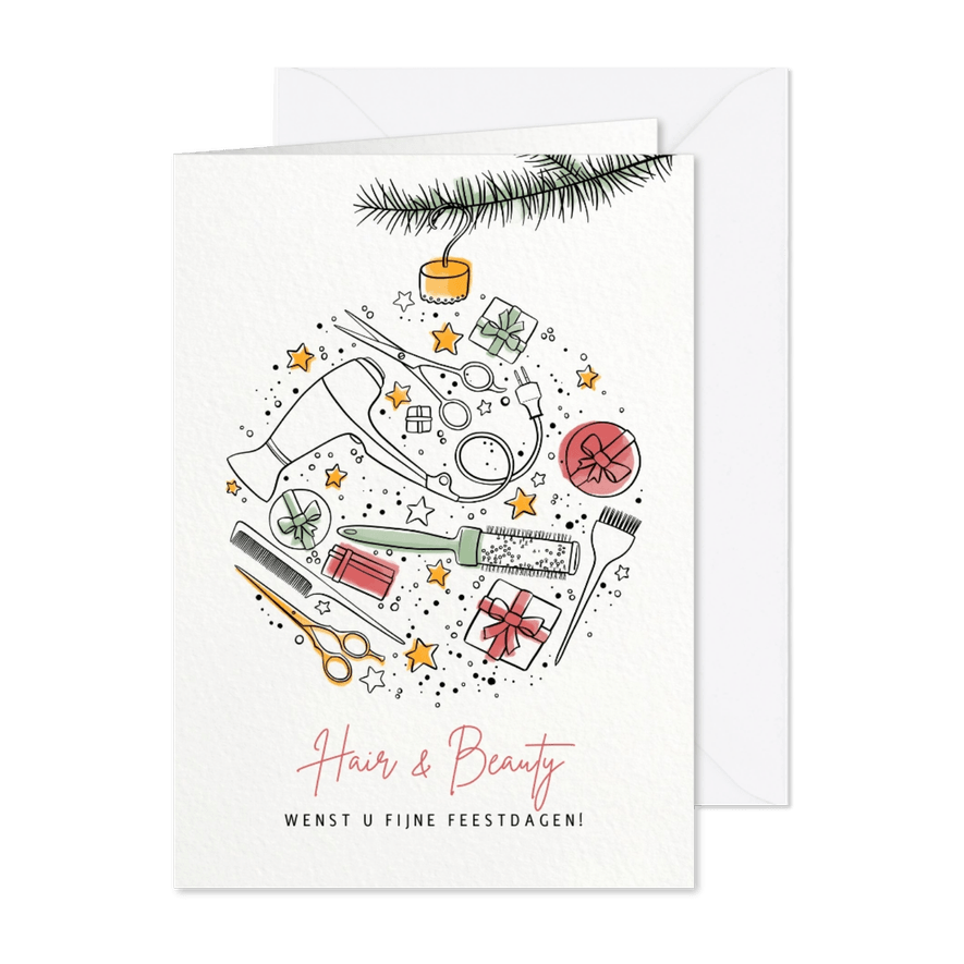 Kerstkaart klanten kapper illustratie kerstbal - Kaartimpressie
