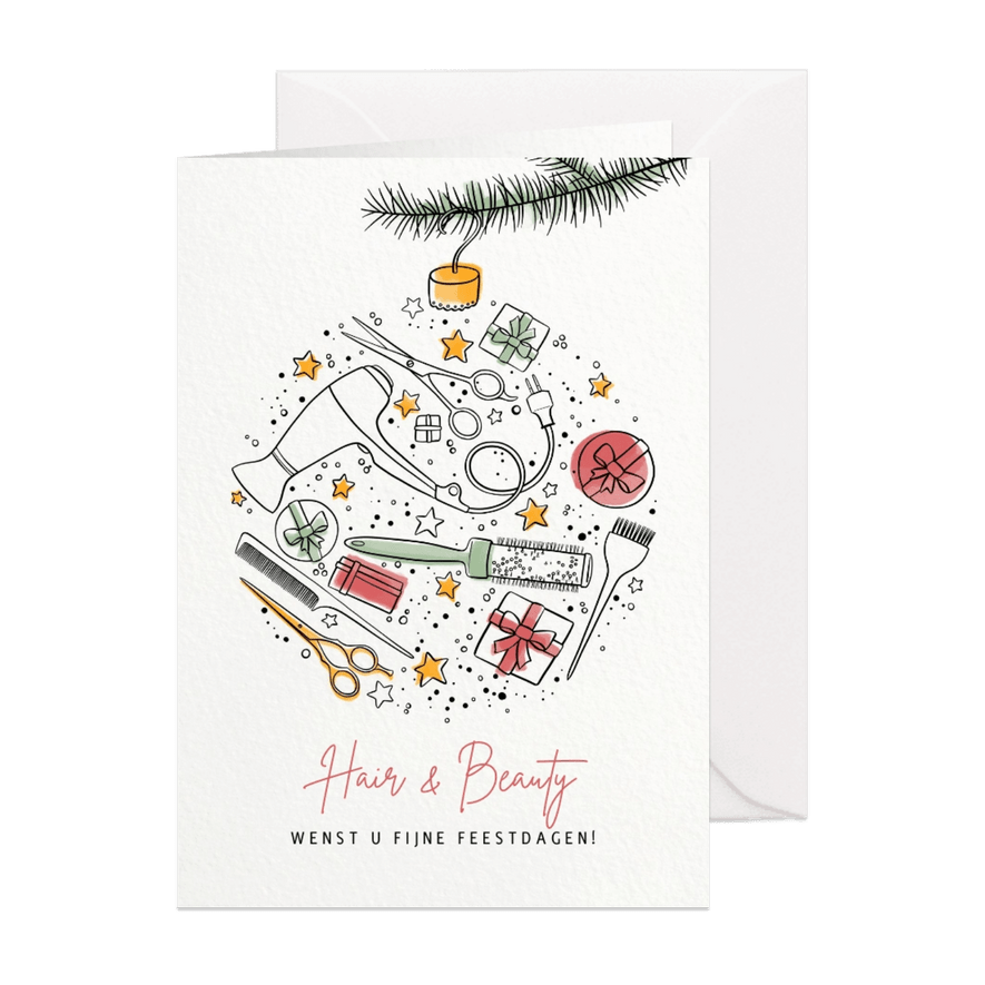 Kerstkaart klanten kapper illustratie kerstbal - Kaartimpressie