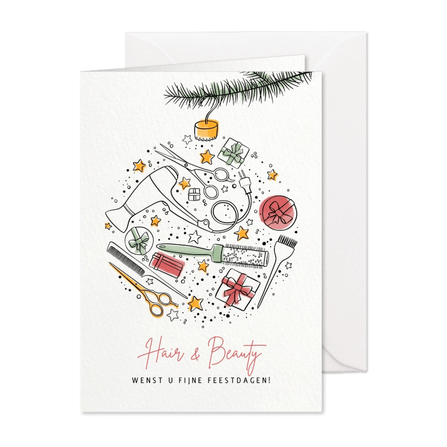 Kerstkaart klanten kapper illustratie kerstbal - Kaartimpressie