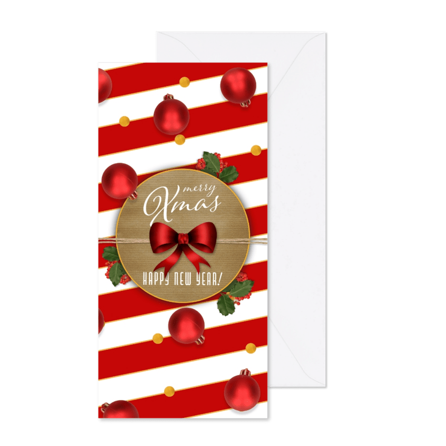 Kerstkaart klassiek kraft en kerstballen - Kaartimpressie