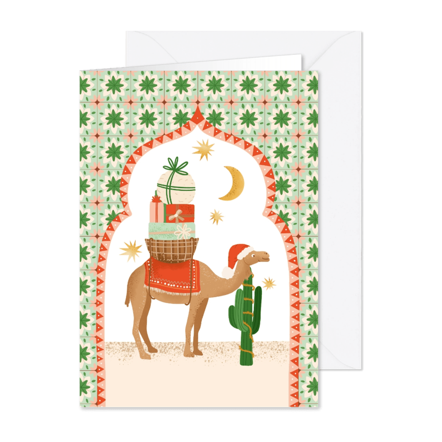 Kerstkaart klassiek met kameel - Kaartimpressie