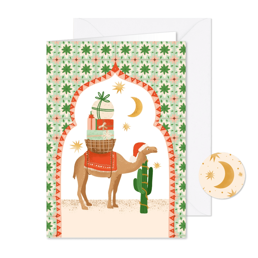 Kerstkaart klassiek met kameel - Kaartimpressie