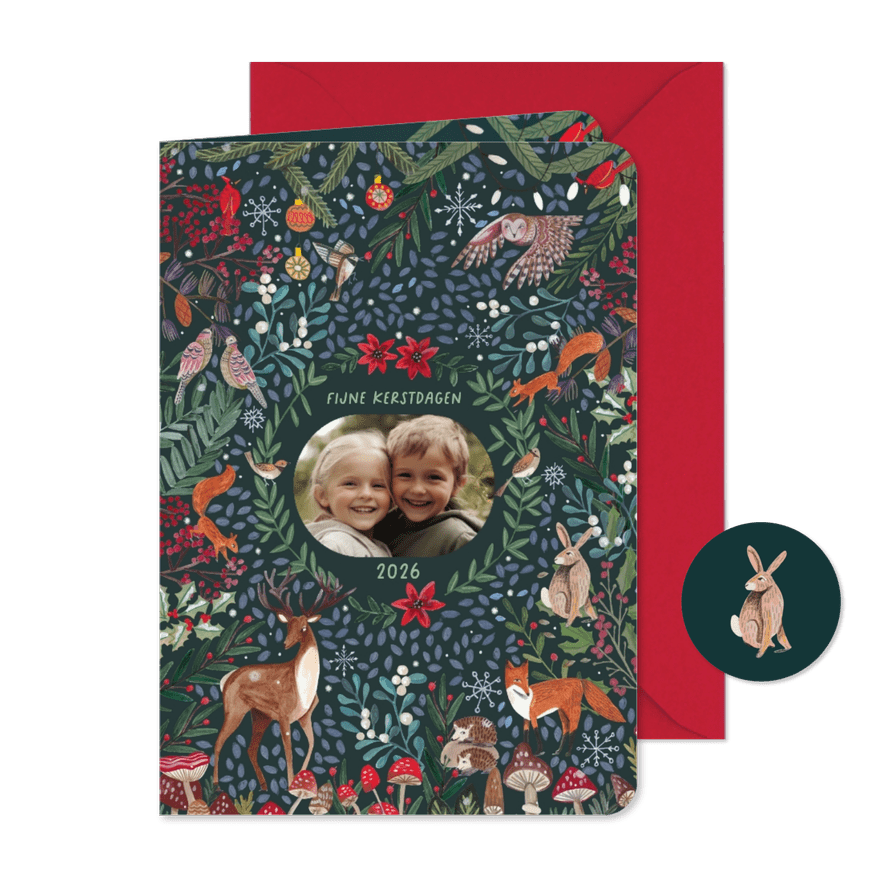 Kerstkaart klassiek natuur en dieren - Kaartimpressie