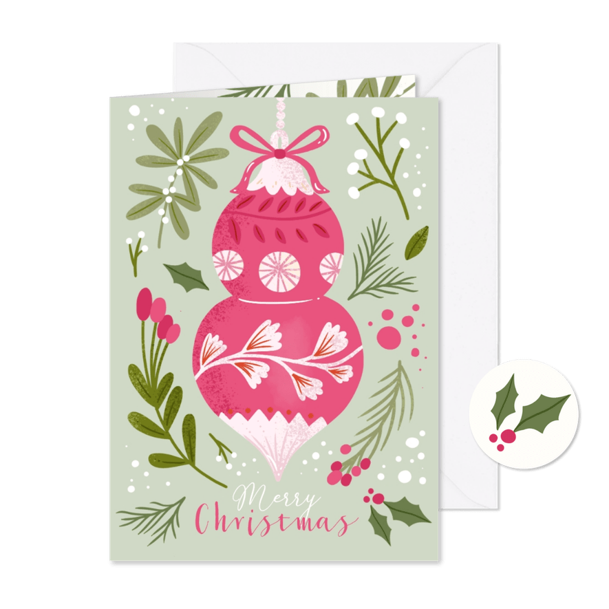 Kerstkaart kleurrijk ornament - Kaartimpressie