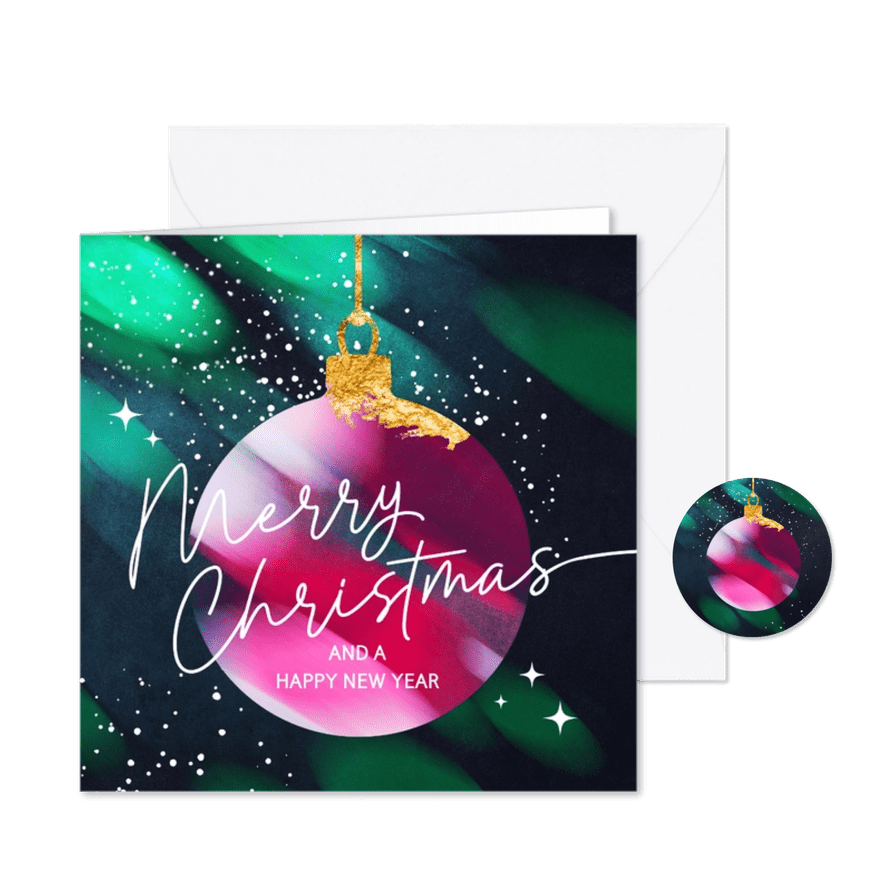 Kerstkaart kleurrijke kerstbal - Kaartimpressie
