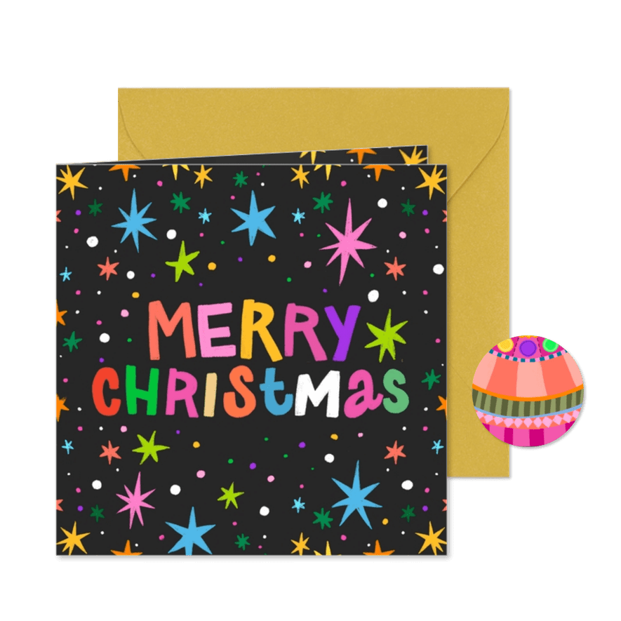 Kerstkaart kleurrijke sterren - Kaartimpressie