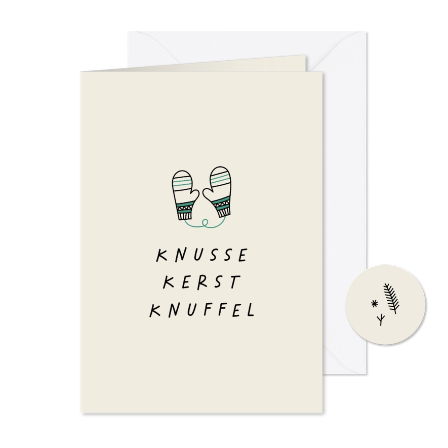 Kerstkaart knusse kerst knuffel met wanten - Kaartimpressie
