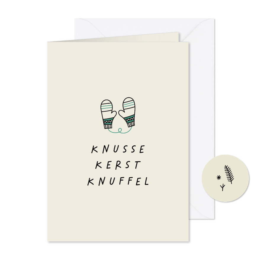 Kerstkaart knusse kerst knuffel met wanten - Kaartimpressie