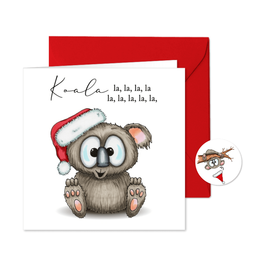 Kerstkaart Koala met kerstmuts - Kaartimpressie