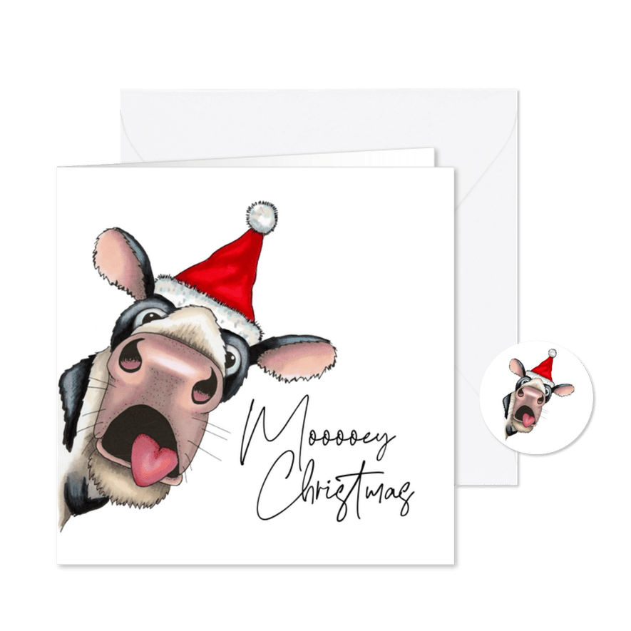 Kerstkaart koe mooey christmas - Kaartimpressie