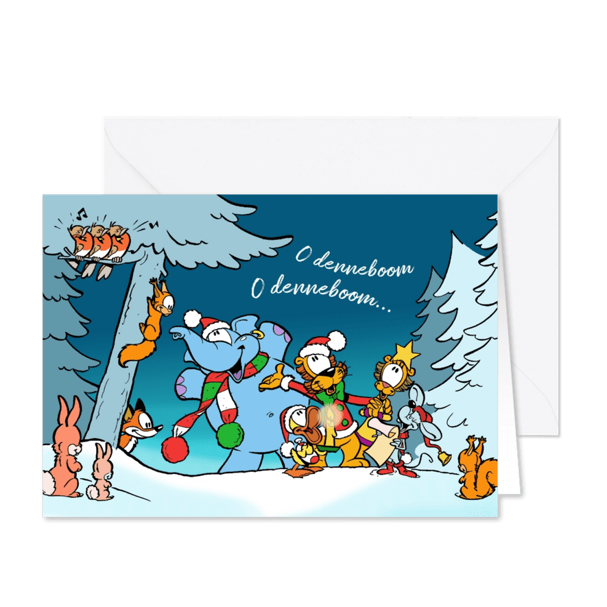 Kerstkaart koor Loeki in de sneeuw - Kaartimpressie