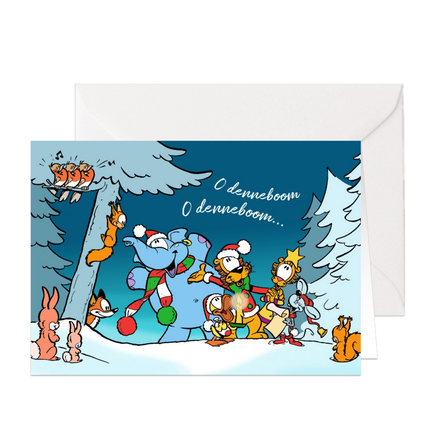 Kerstkaart koor Loeki in de sneeuw - Kaartimpressie