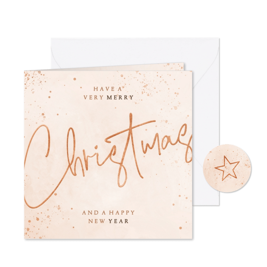 Kerstkaart koperlook Christmas lichtroze - Kaartimpressie