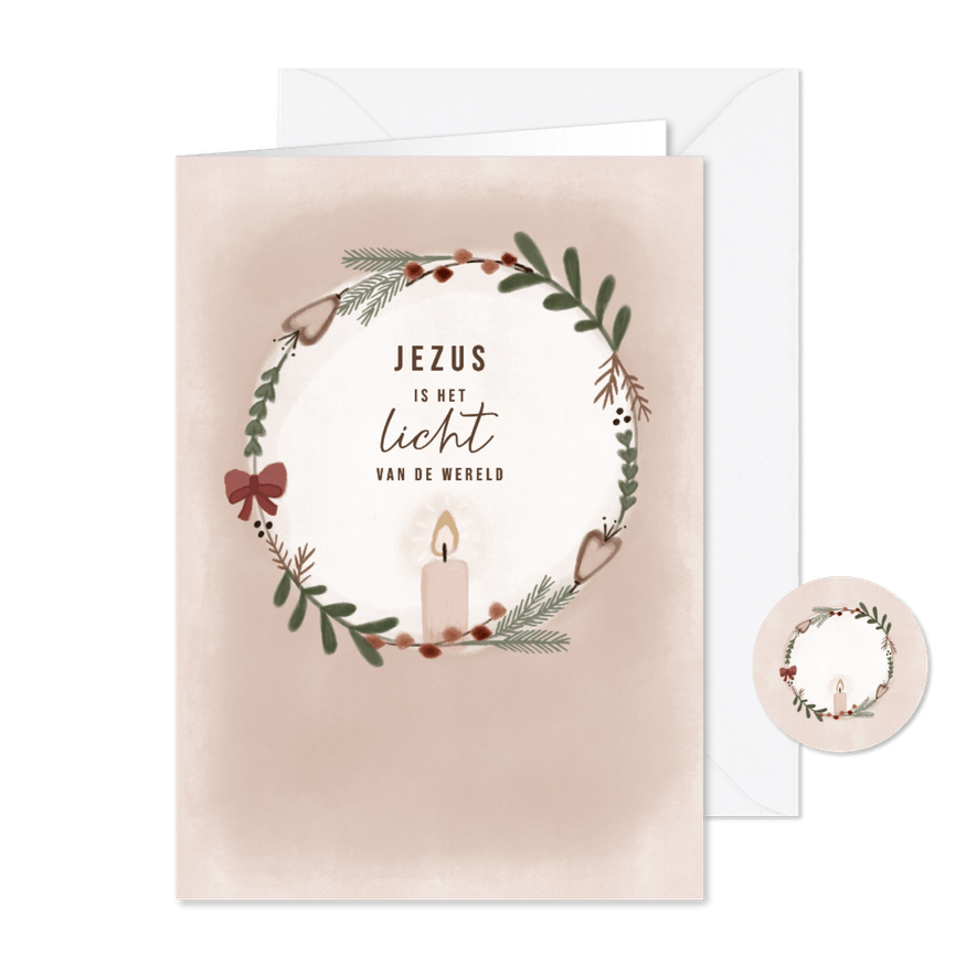 Kerstkaart krans met kaars - Kaartimpressie
