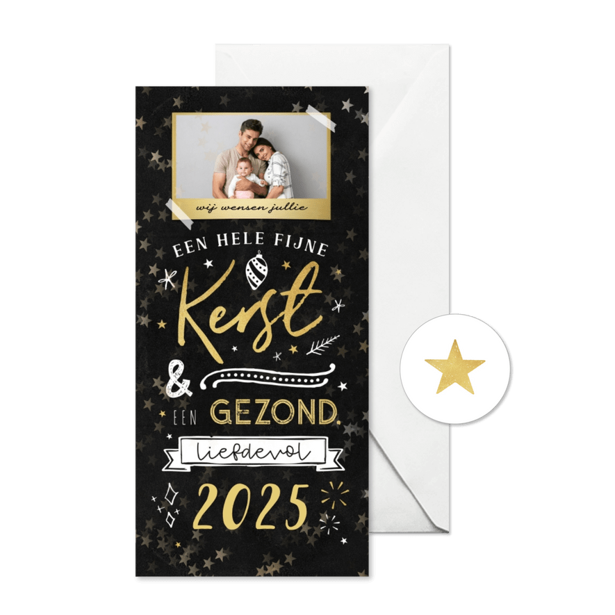 Kerstkaart krijtbord goud typografie winter sterren goud - Kaartimpressie