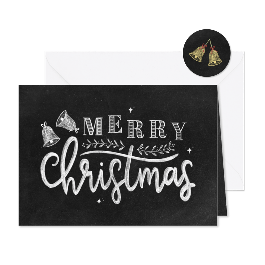 Kerstkaart krijtbord Merry Christmas met illustraties - Kaartimpressie