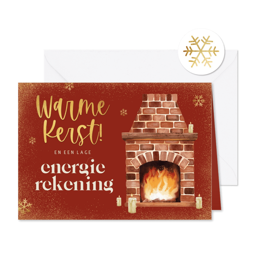 Kerstkaart lage energierekening openhaard kaars wame kerst - Kaartimpressie