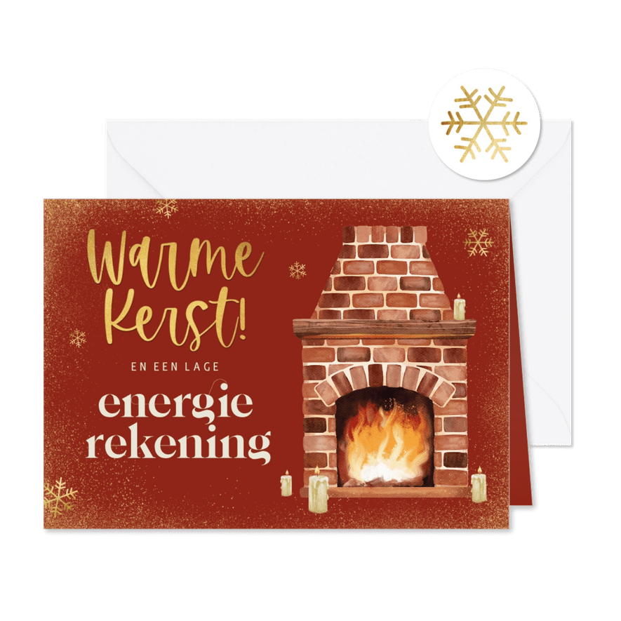Kerstkaart lage energierekening openhaard kaars wame kerst - Kaartimpressie