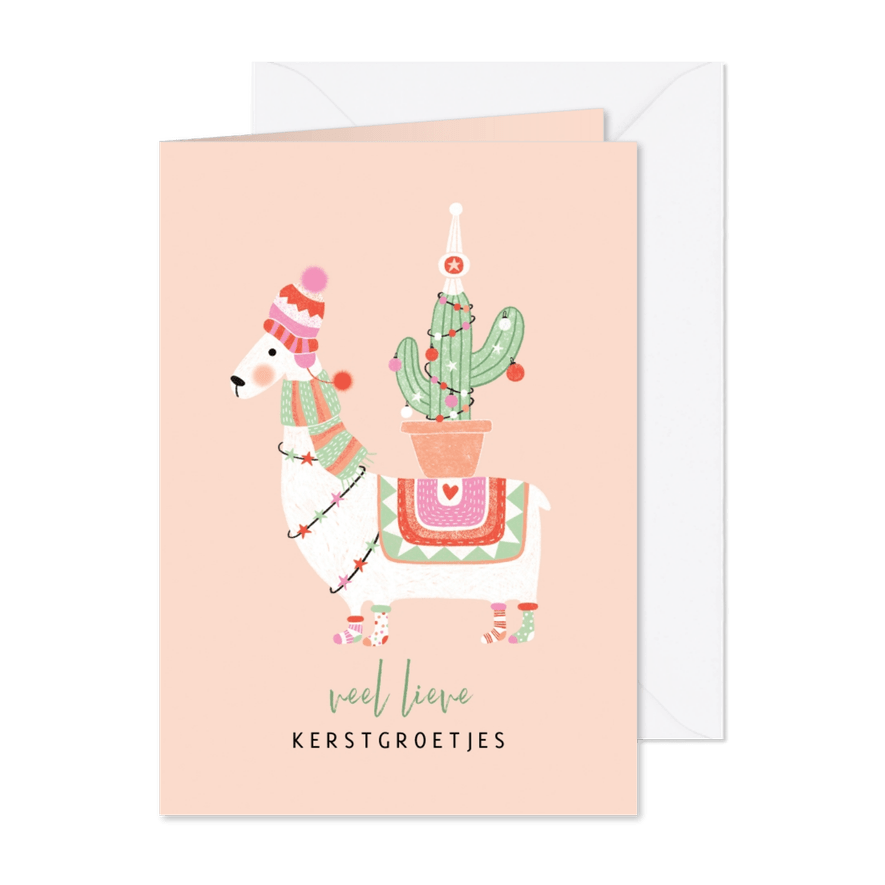 Kerstkaart lama met cactus - Kaartimpressie
