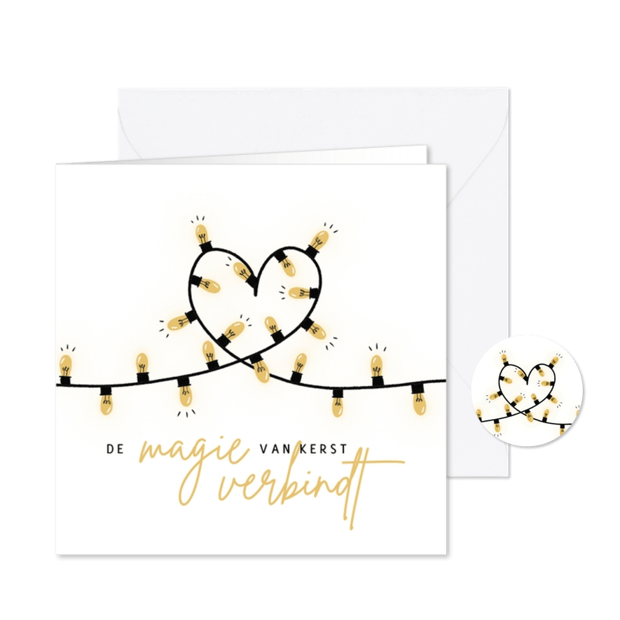 Kerstkaart lampjes hart  - Kaartimpressie