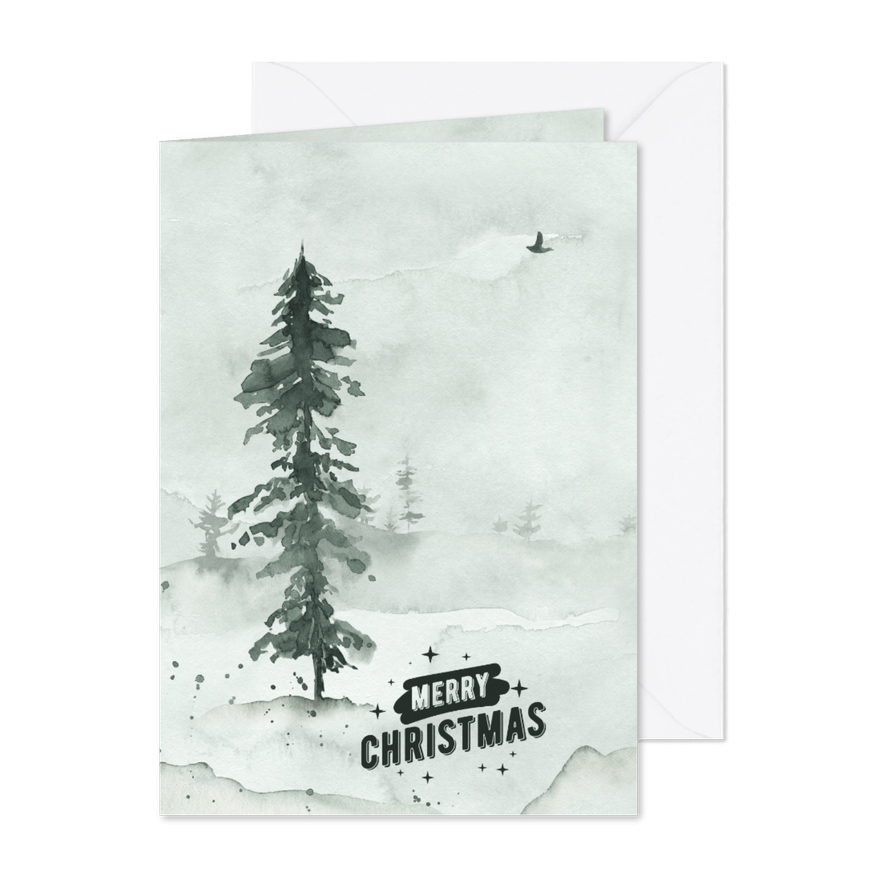 Kerstkaart landschap aquarel - Kaartimpressie