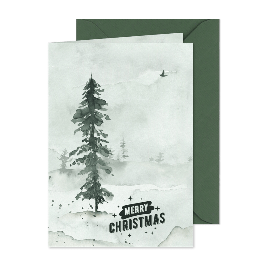 Kerstkaart landschap aquarel - Kaartimpressie