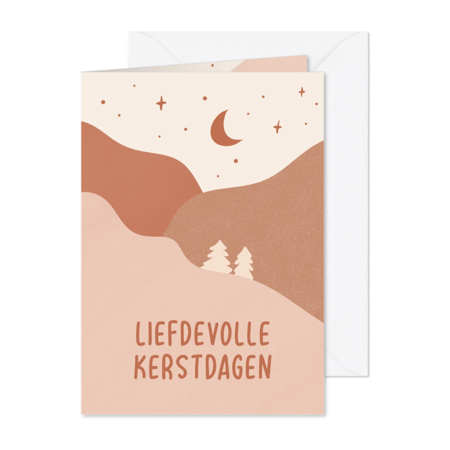 Kerstkaart landschap sterrenhemel in aardetinten - Kaartimpressie