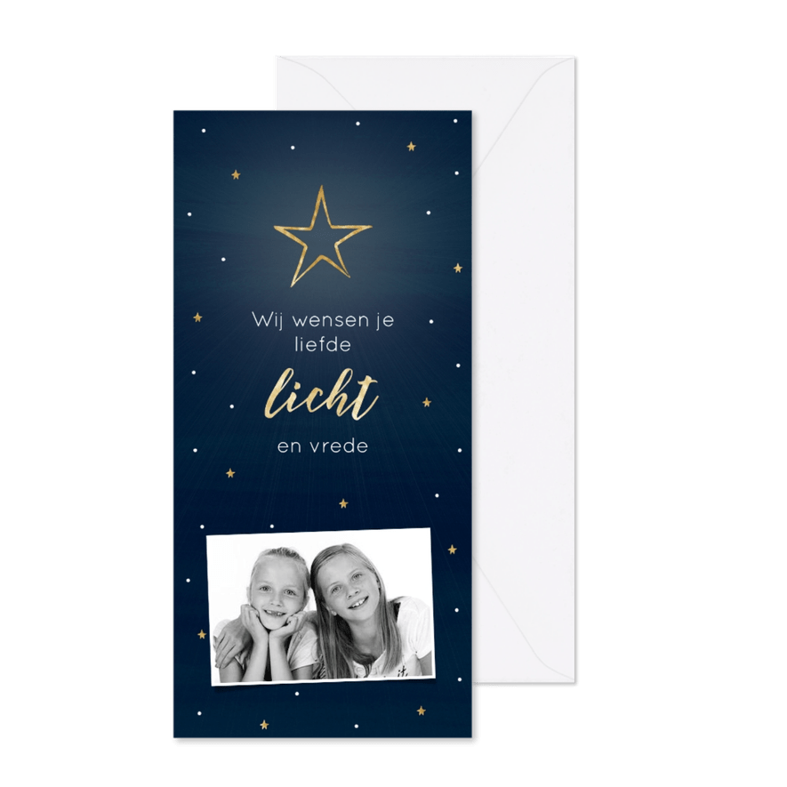 Kerstkaart lang donkerblauw ster - Kaartimpressie