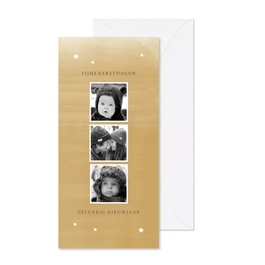 Kerstkaart langwerpig 3 foto's waterverf - Kaartimpressie