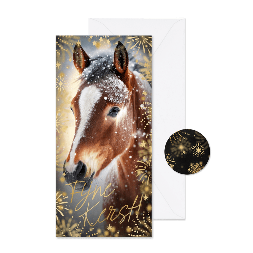 Kerstkaart langwerpig foto met vuurwerk en sterren kader - Kaartimpressie