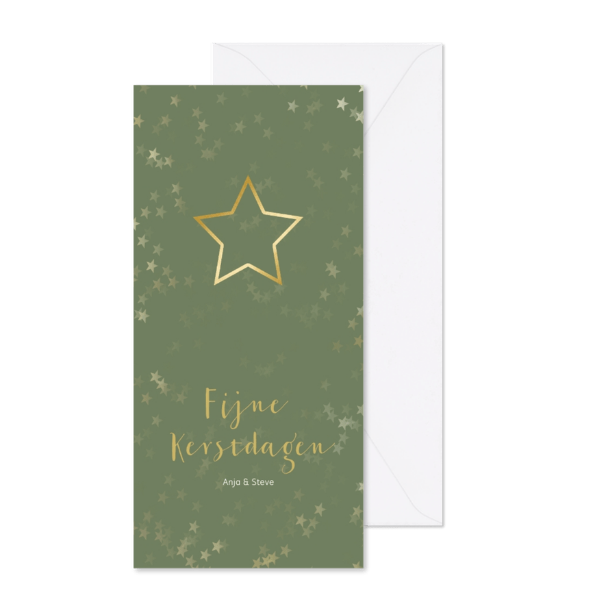 Kerstkaart langwerpig groen met kerstster - Een gouden kerst - Kaartimpressie