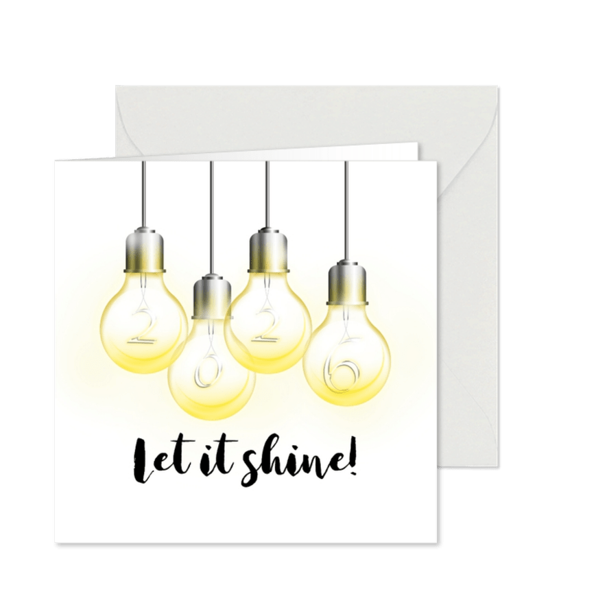 Kerstkaart let it shine lichtpeertjes 2026 - Kaartimpressie
