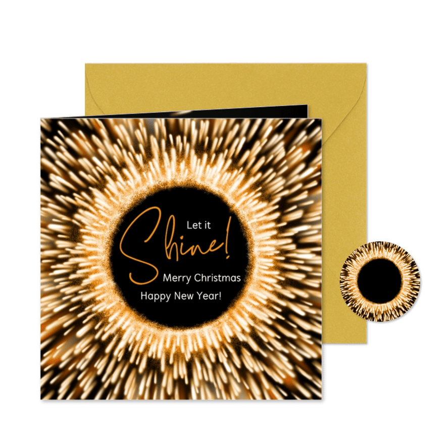 Kerstkaart Let it Shine vuurvonken - Kaartimpressie