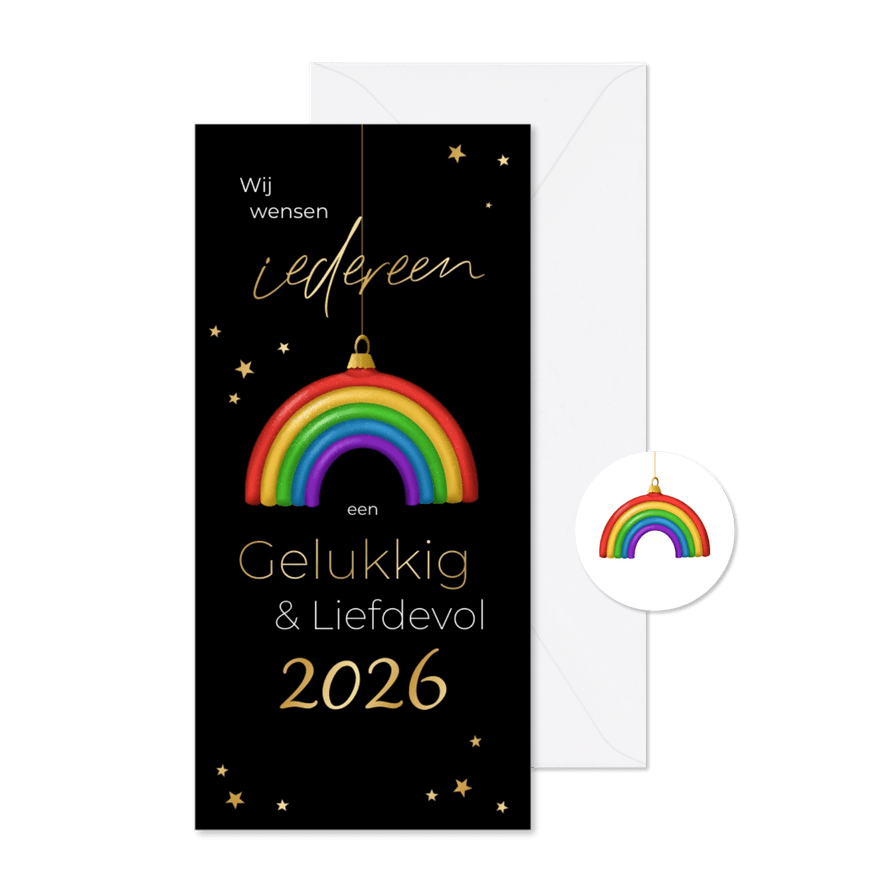 Kerstkaart LGBTQ regenboog kerstbal fijne feestdagen - Kaartimpressie