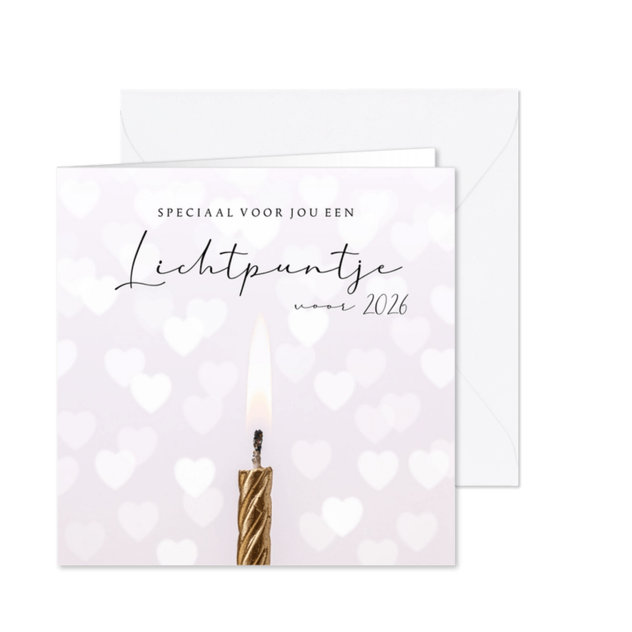 Kerstkaart lichtpuntje kaars hartjes sterkte verdriet - Kaartimpressie