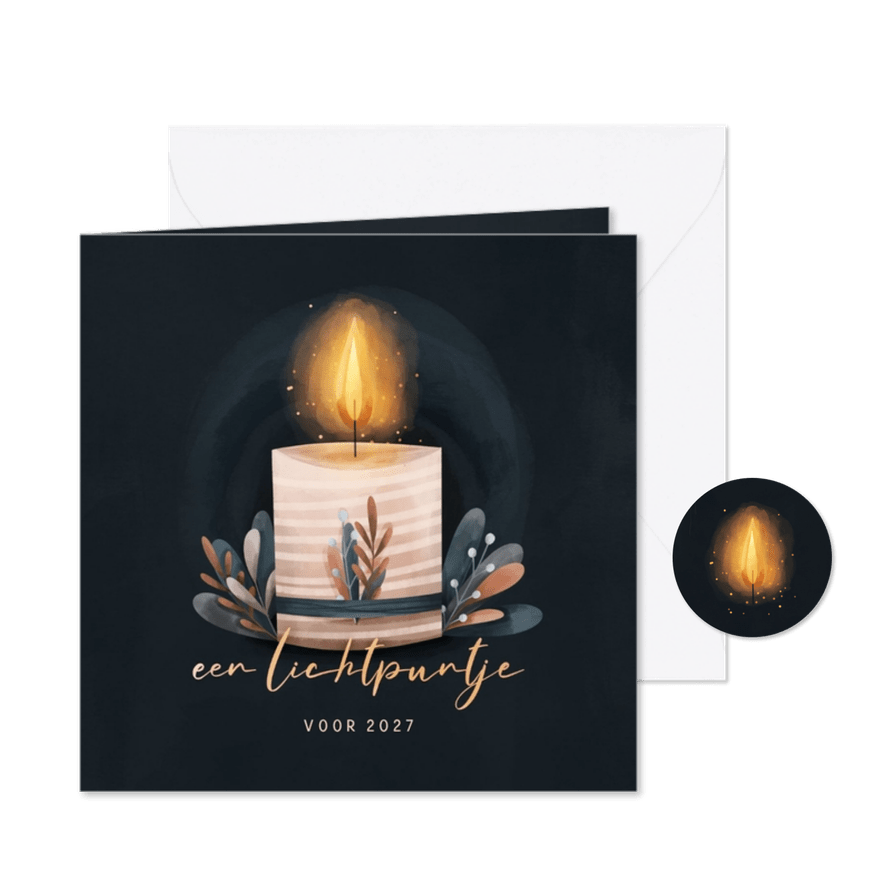 Kerstkaart lichtpuntje kaars met takjes - Kaartimpressie
