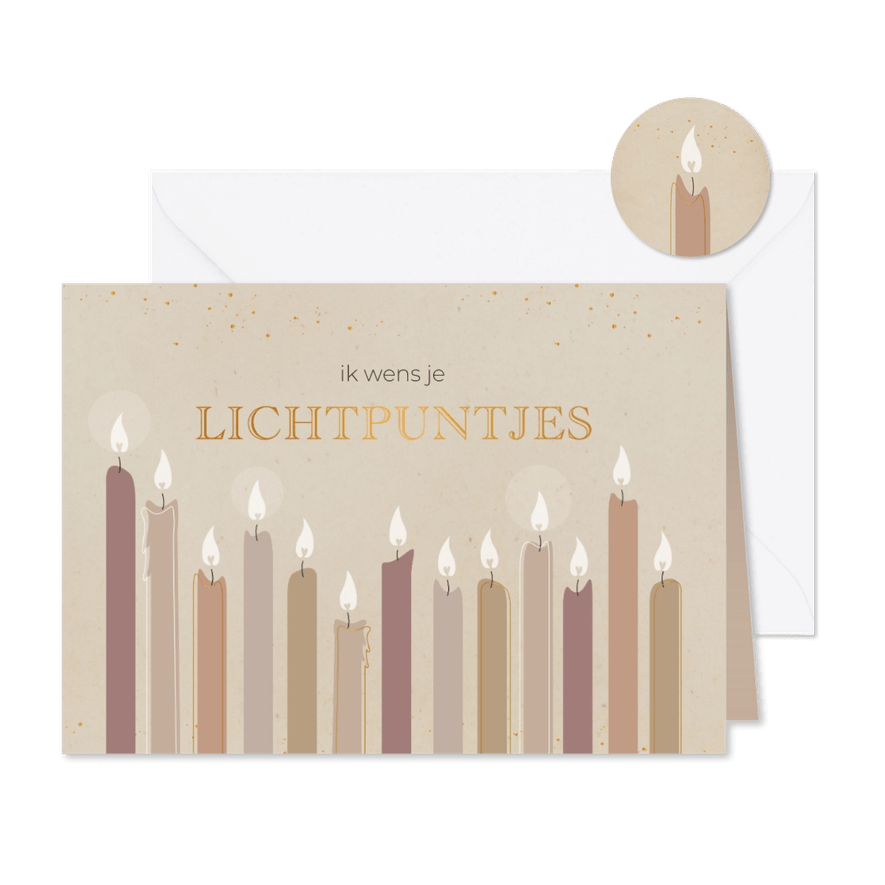 Kerstkaart lichtpuntje kaarsen - Kaartimpressie