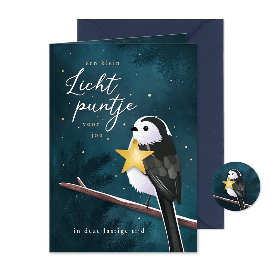 Kerstkaart lichtpuntje met vogel sterkte in moeilijke tijd - Kaartimpressie