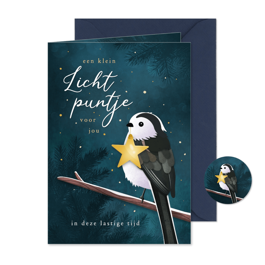 Kerstkaart lichtpuntje met vogel sterkte in moeilijke tijd - Kaartimpressie