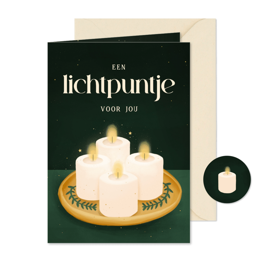 Kerstkaart lichtpuntje voor jou brandende kaarsjes groen - Kaartimpressie