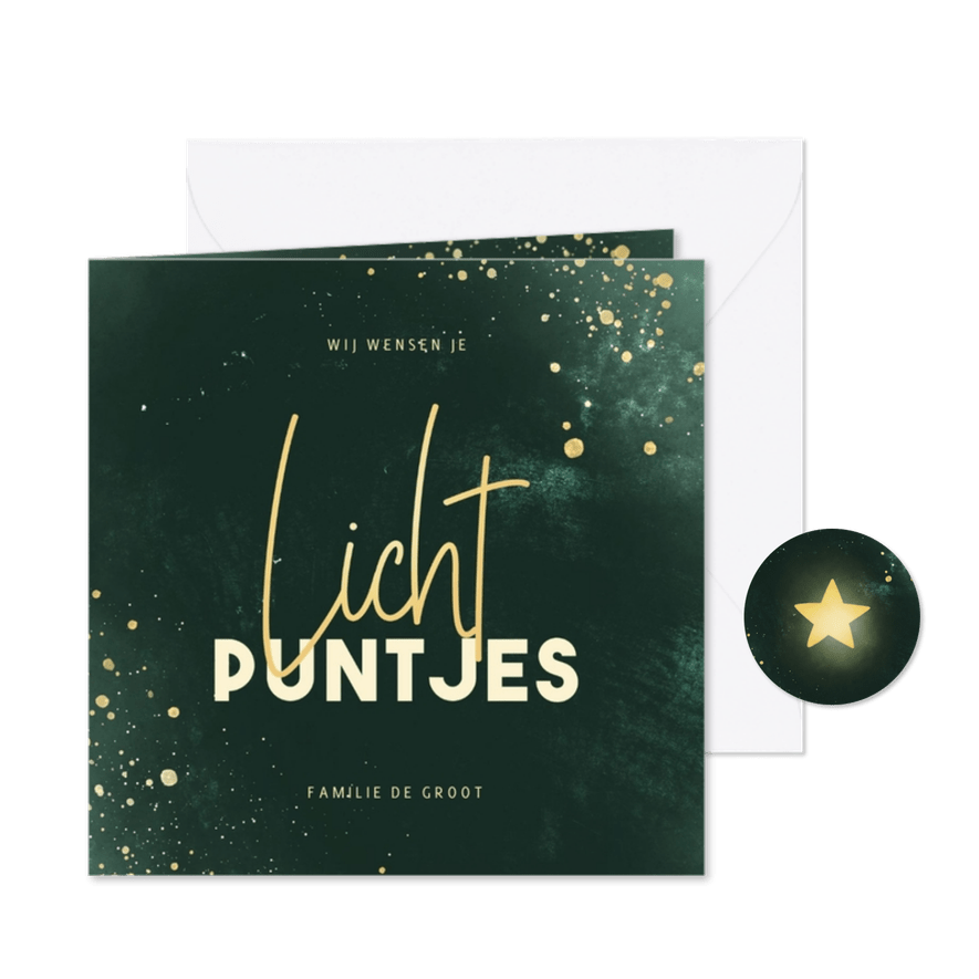 Kerstkaart lichtpuntjes groen met spetters - Kaartimpressie