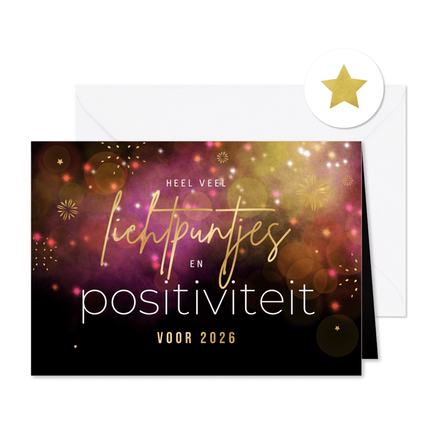 Kerstkaart lichtpuntjes positiviteit 2026 vuurwerk sterren - Kaartimpressie
