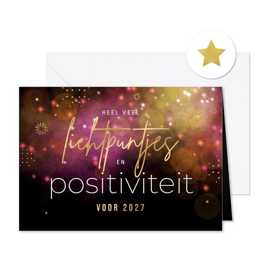 Kerstkaart lichtpuntjes positiviteit 2027 vuurwerk sterren - Kaartimpressie